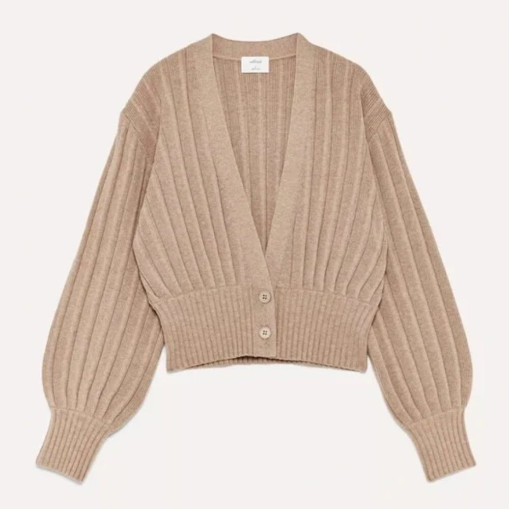 ARITZIA - Wilfred Oatmeal Plunge Front Cardigan Merino Wool V-neck Cardigan - S